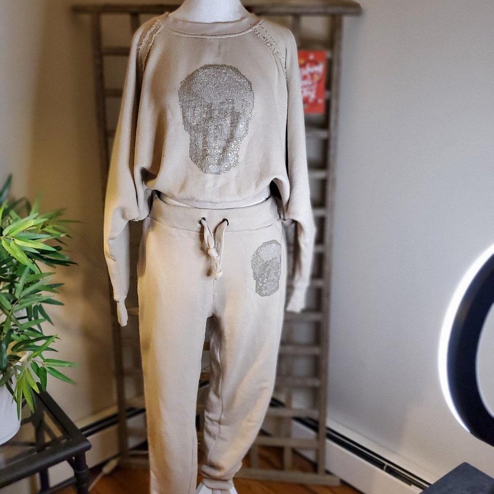 2 Piece Nude with Sparkle Skull Loungewear/Jogger Setw/ Dolman Sleeves